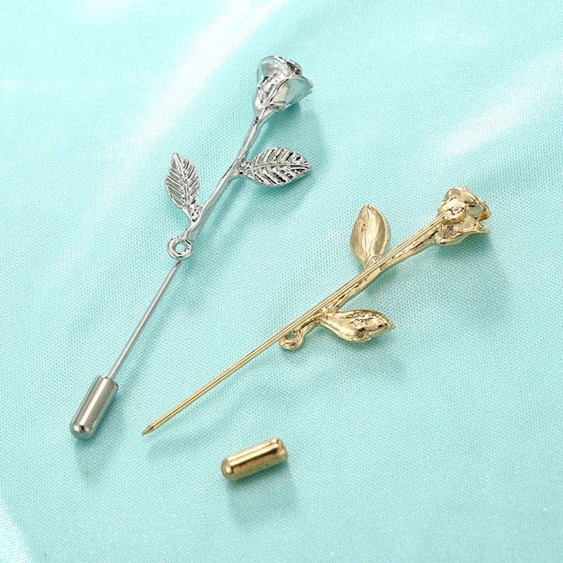 MINGHUA Fashion Men Rose Floral Lapel Stick Brooch Pin Suit Tuxedo Corsage Accessory (Silver) - Image 4